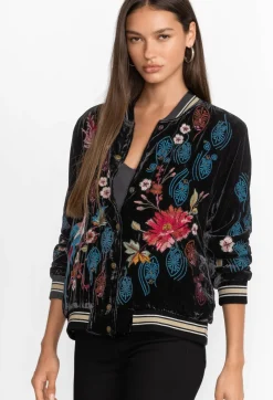 Ashira Velvet Snap Front Bomber Jacket