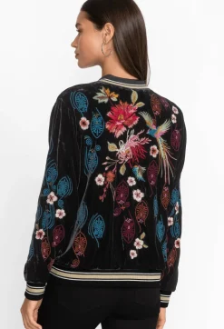 Ashira Velvet Snap Front Bomber Jacket