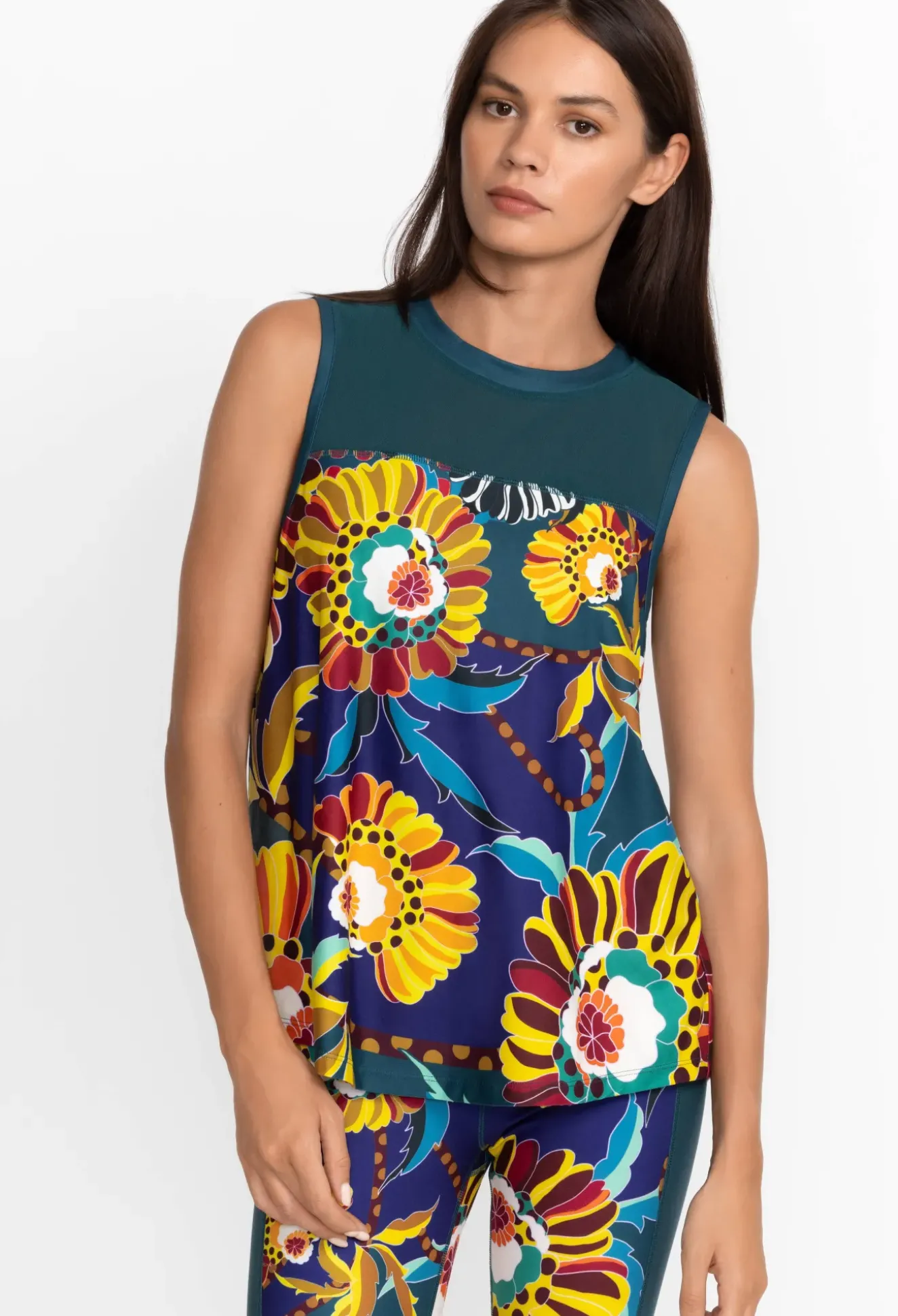 Bee Active High Low Mesh Contrast Tank