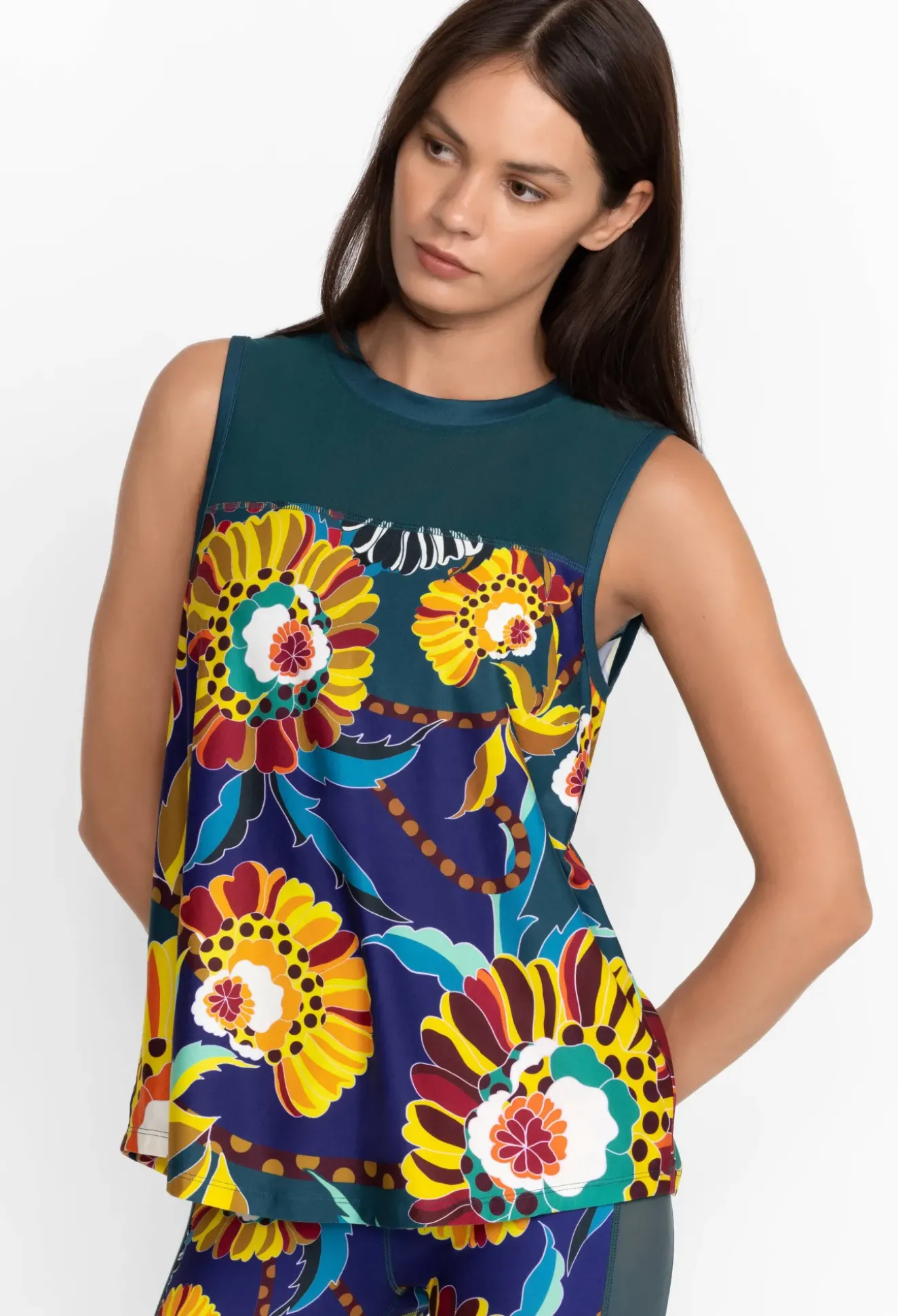 Bee Active High Low Mesh Contrast Tank