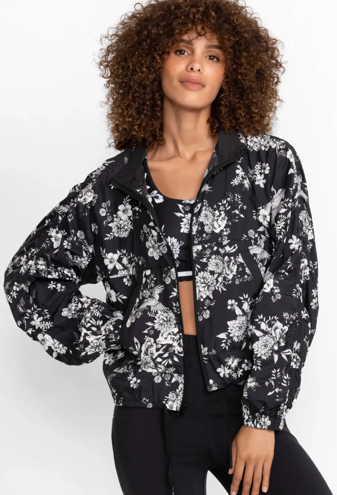 Bee Active Ruched Sleeve Parachute Jacket