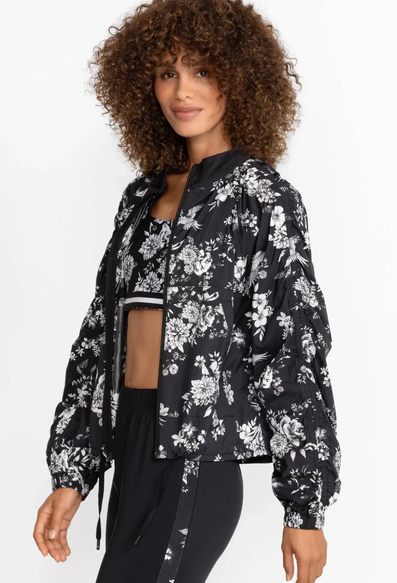 Bee Active Ruched Sleeve Parachute Jacket