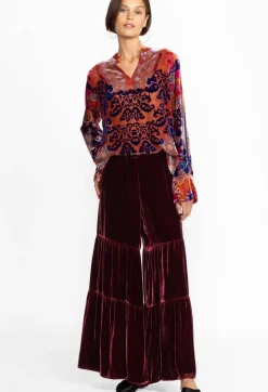Black Velvet Tiered Wide Leg Pant
