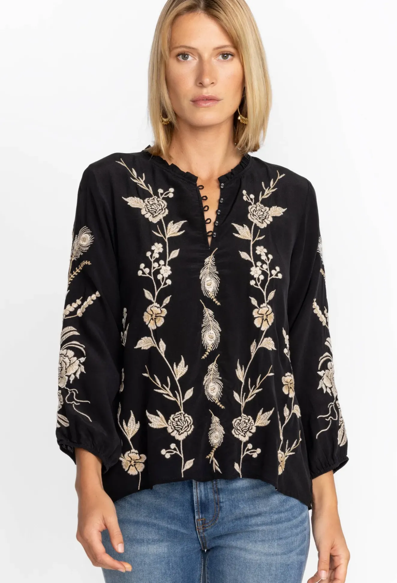 Calipso Button Neck Field Blouse
