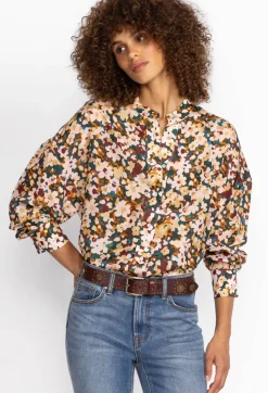 Floral Half Placket Button Top
