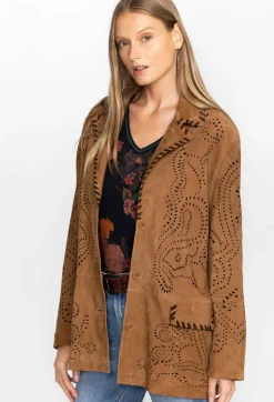 Laser Cut Suede Whipstitch Blazer
