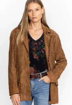 Laser Cut Suede Whipstitch Blazer