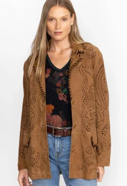 Laser Cut Suede Whipstitch Blazer