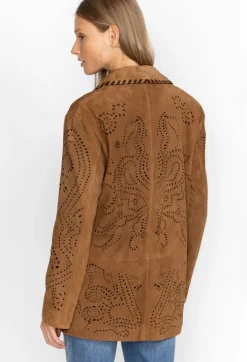 Laser Cut Suede Whipstitch Blazer