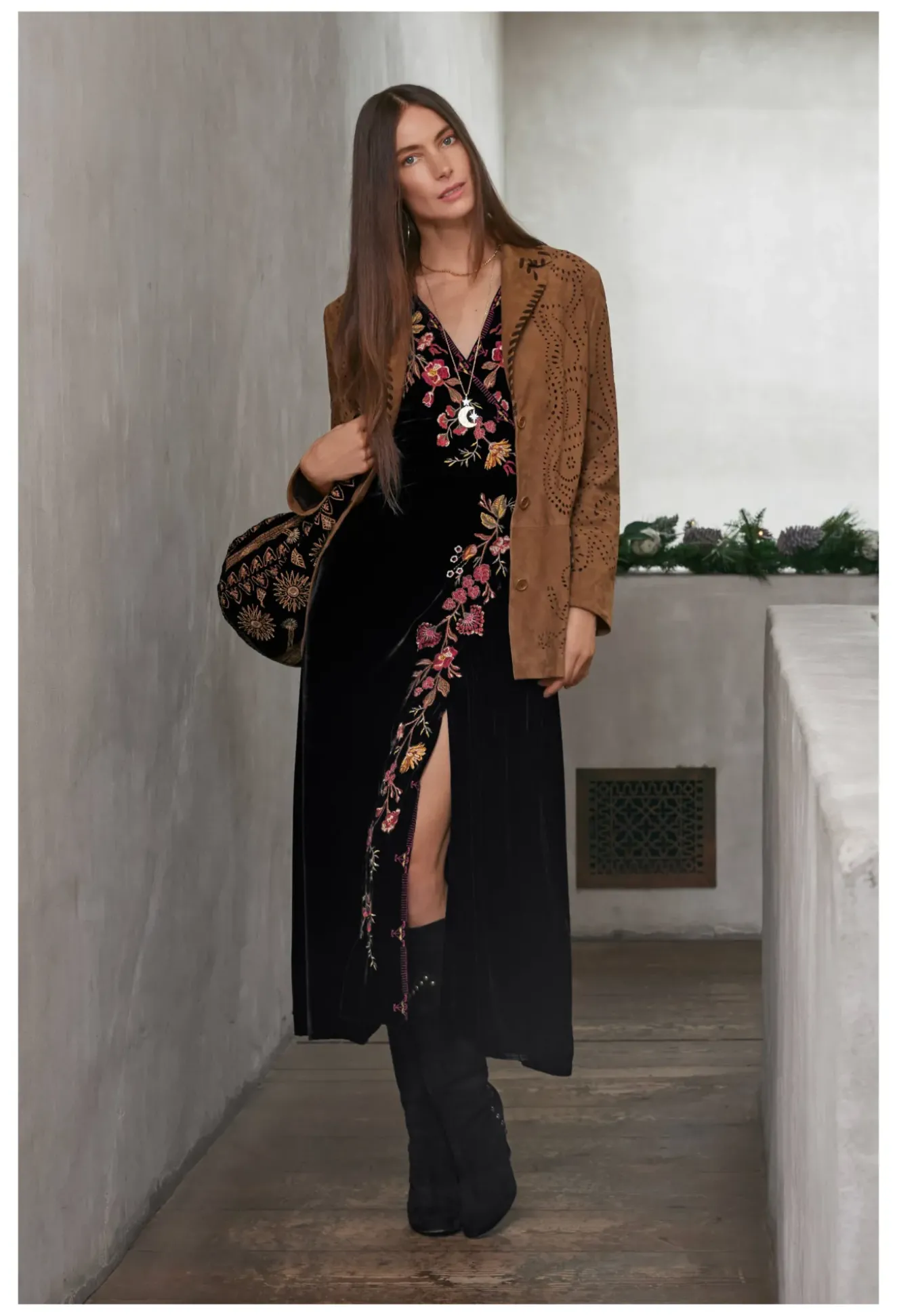 Laser Cut Suede Whipstitch Blazer
