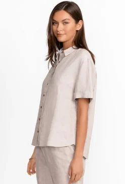 Linen Cuff Sleeve Camp Shirt