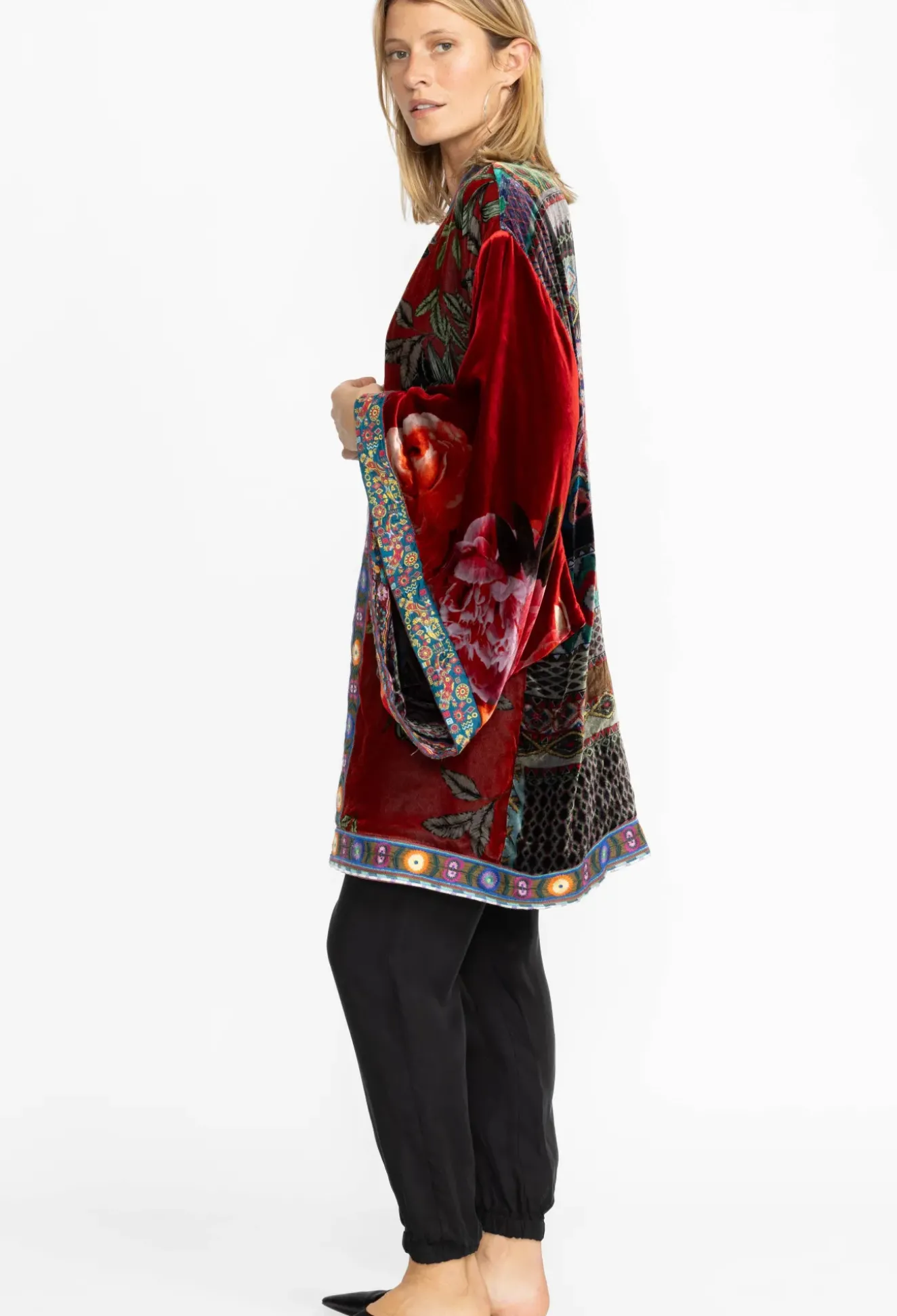 Midi One Of A Kind Velvet Kimono- Red