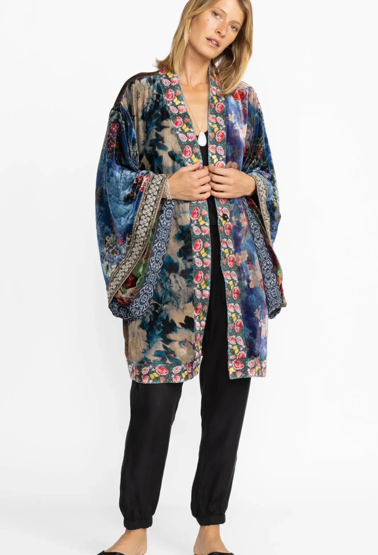 One Of A Kind Velvet Kimono- Black- Midi