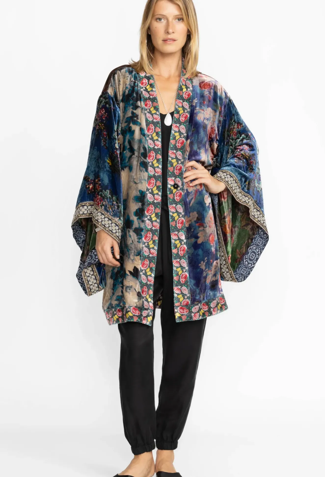 One Of A Kind Velvet Kimono- Black- Midi