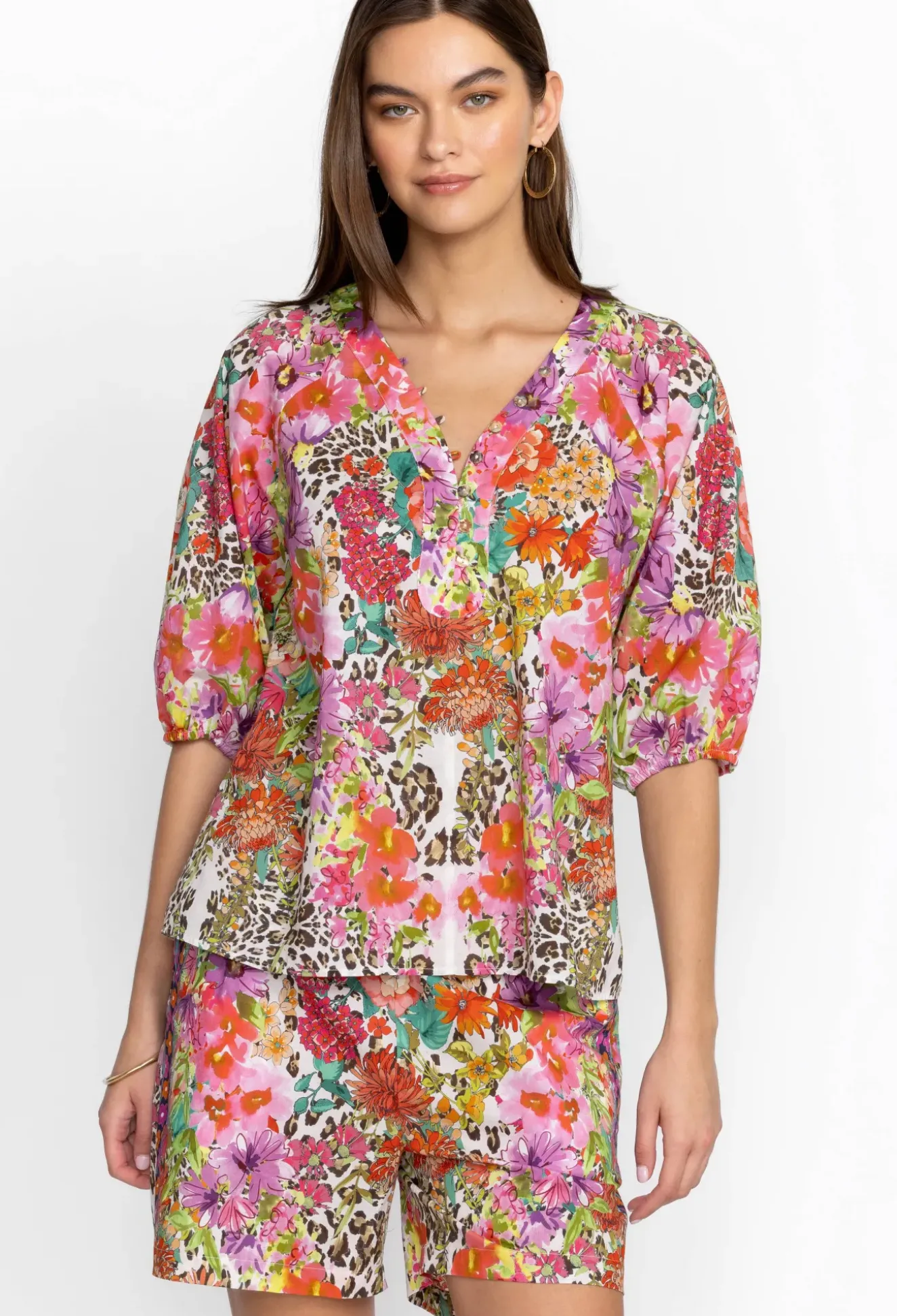 Puff Sleeve Button Front Blouse