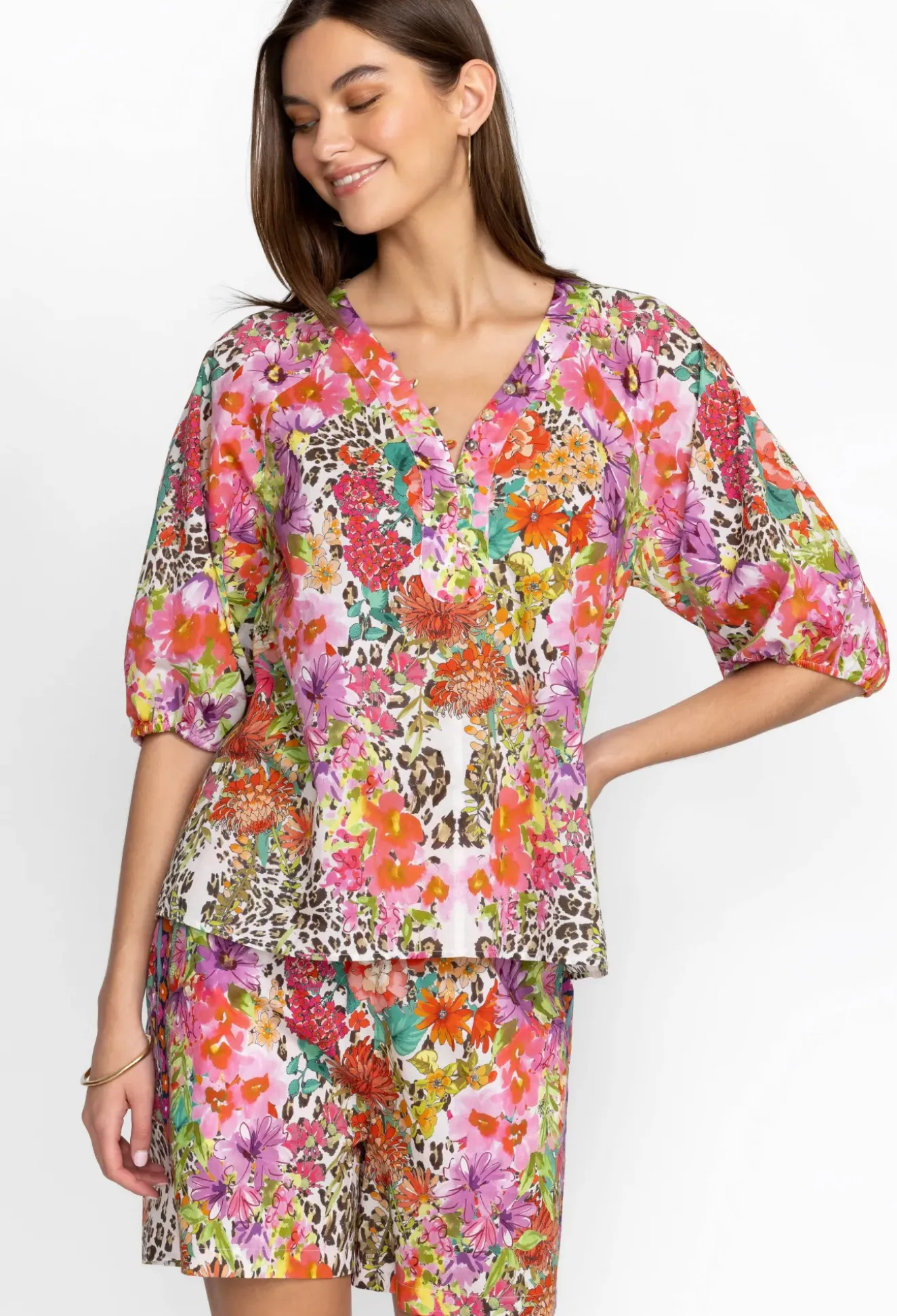 Puff Sleeve Button Front Blouse