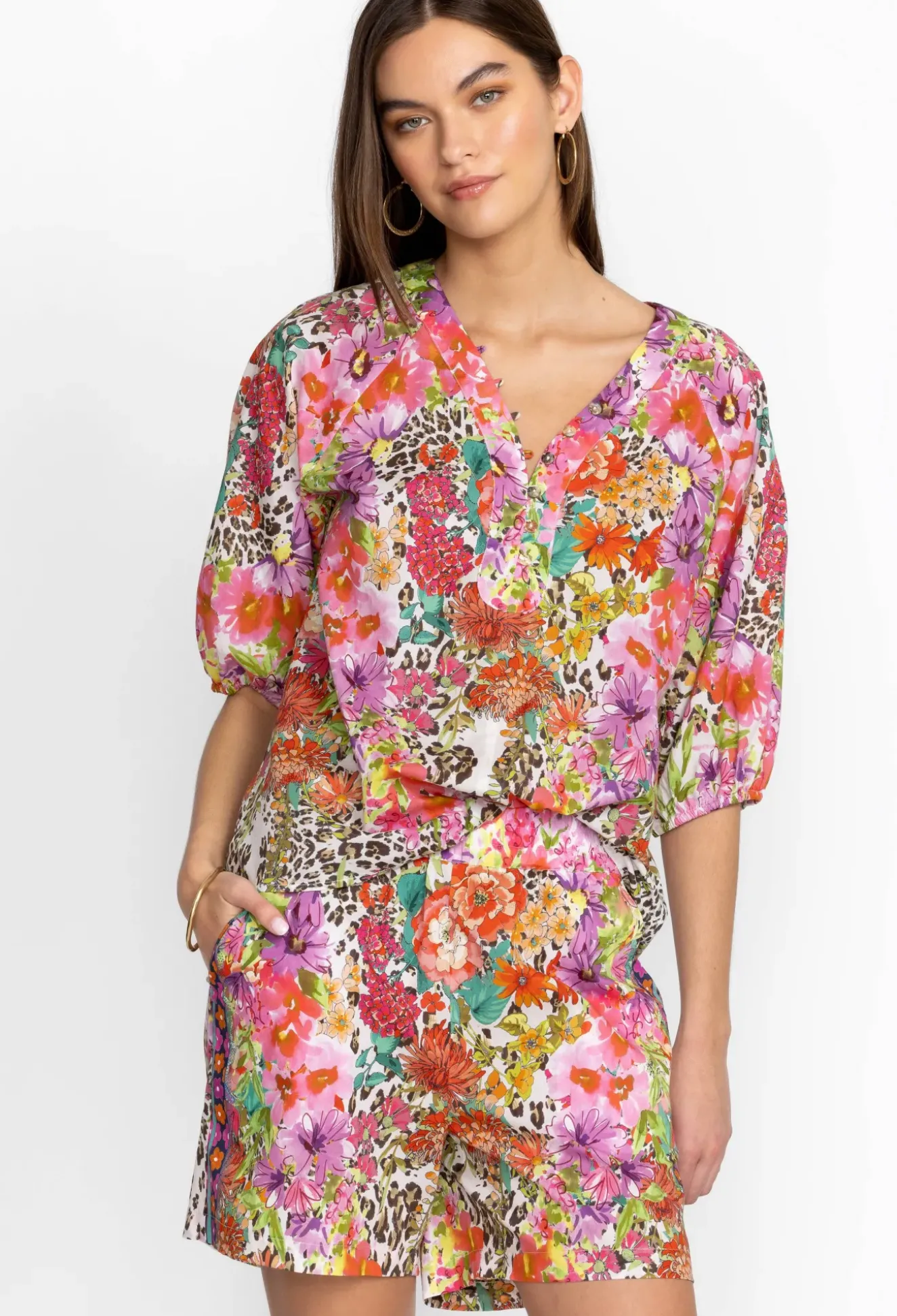 Puff Sleeve Button Front Blouse