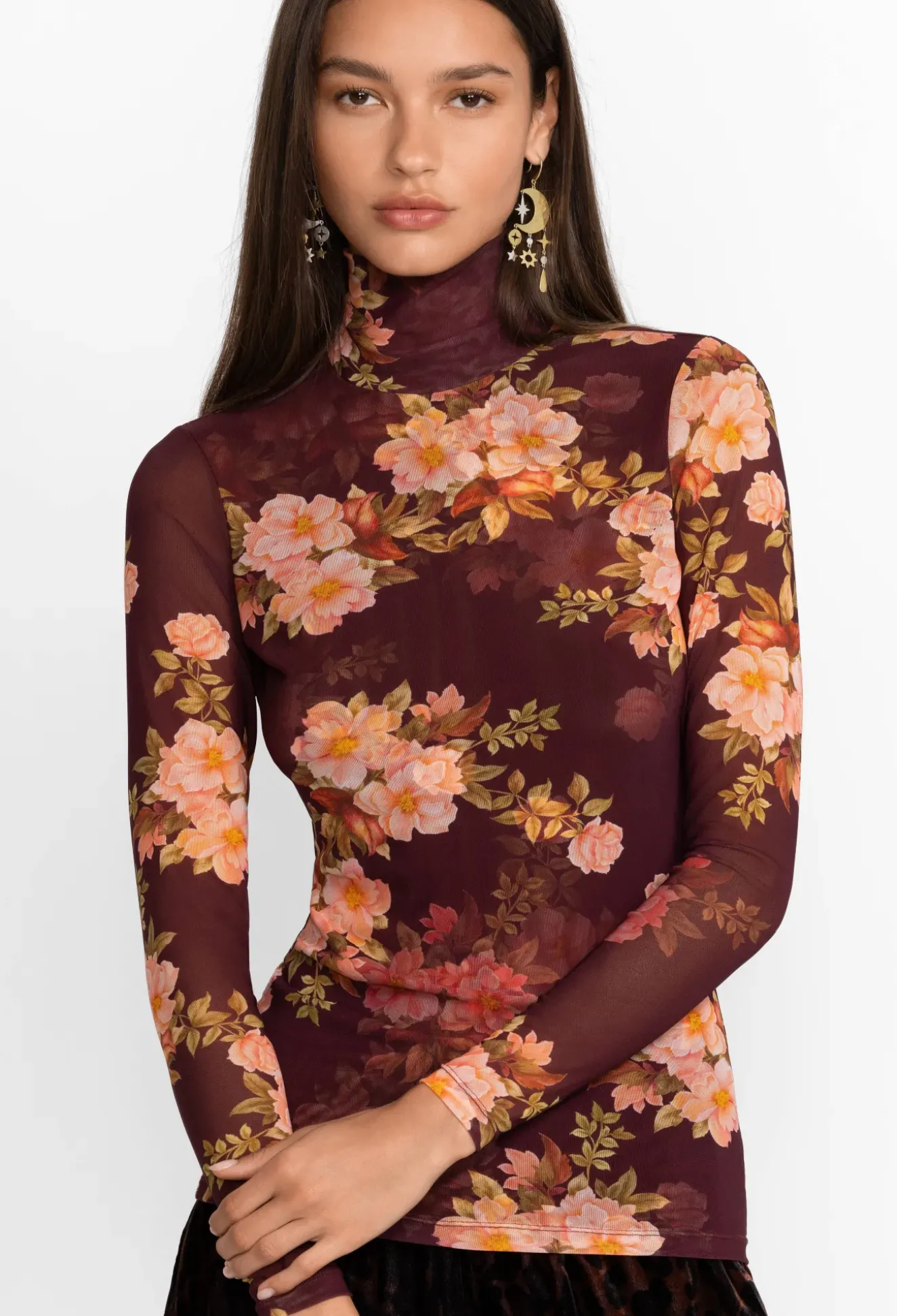 Rebecca Mesh Mock Neck Long Sleeve Tee Mesh Tee