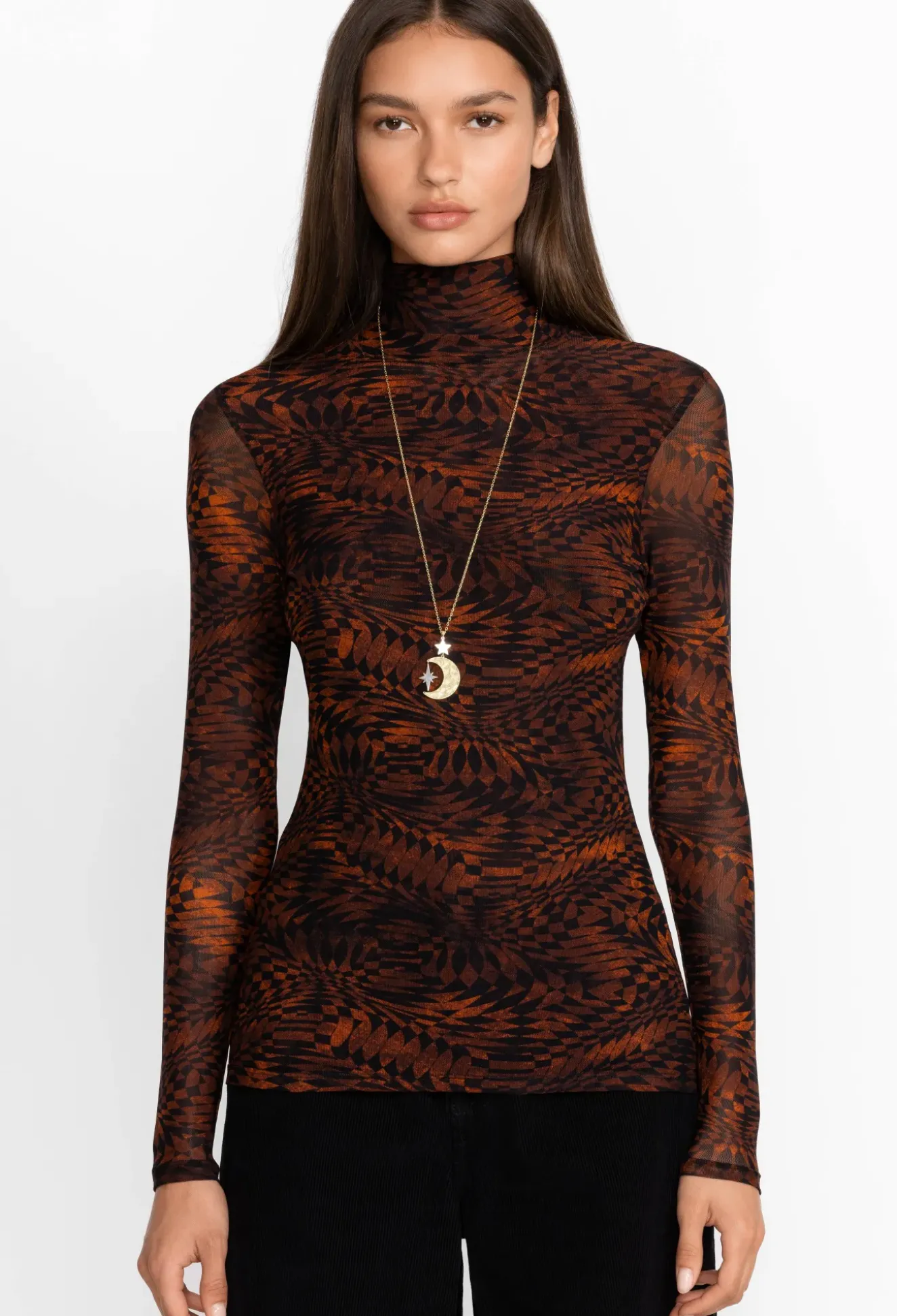 Rebecca Mesh Mock Neck Long Sleeve Tee