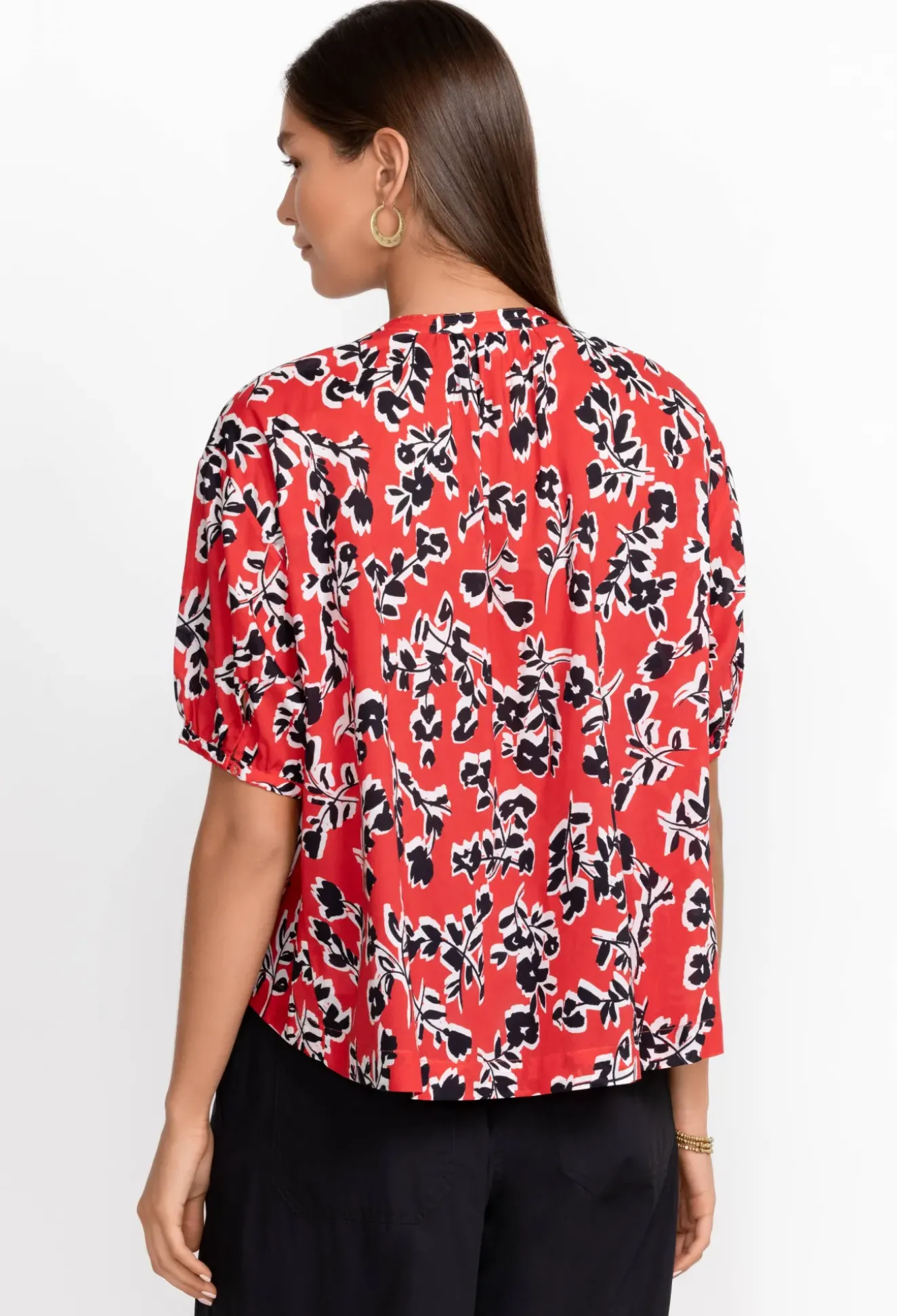 Shirred Neck Button Down Blouse
