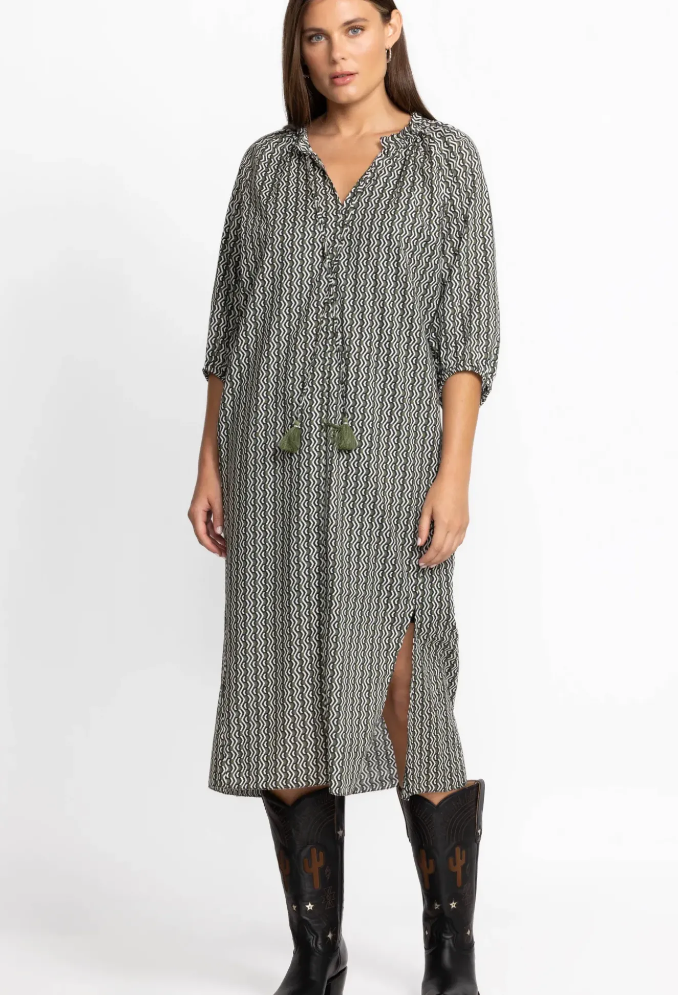 Split Ruffle Neck Midi