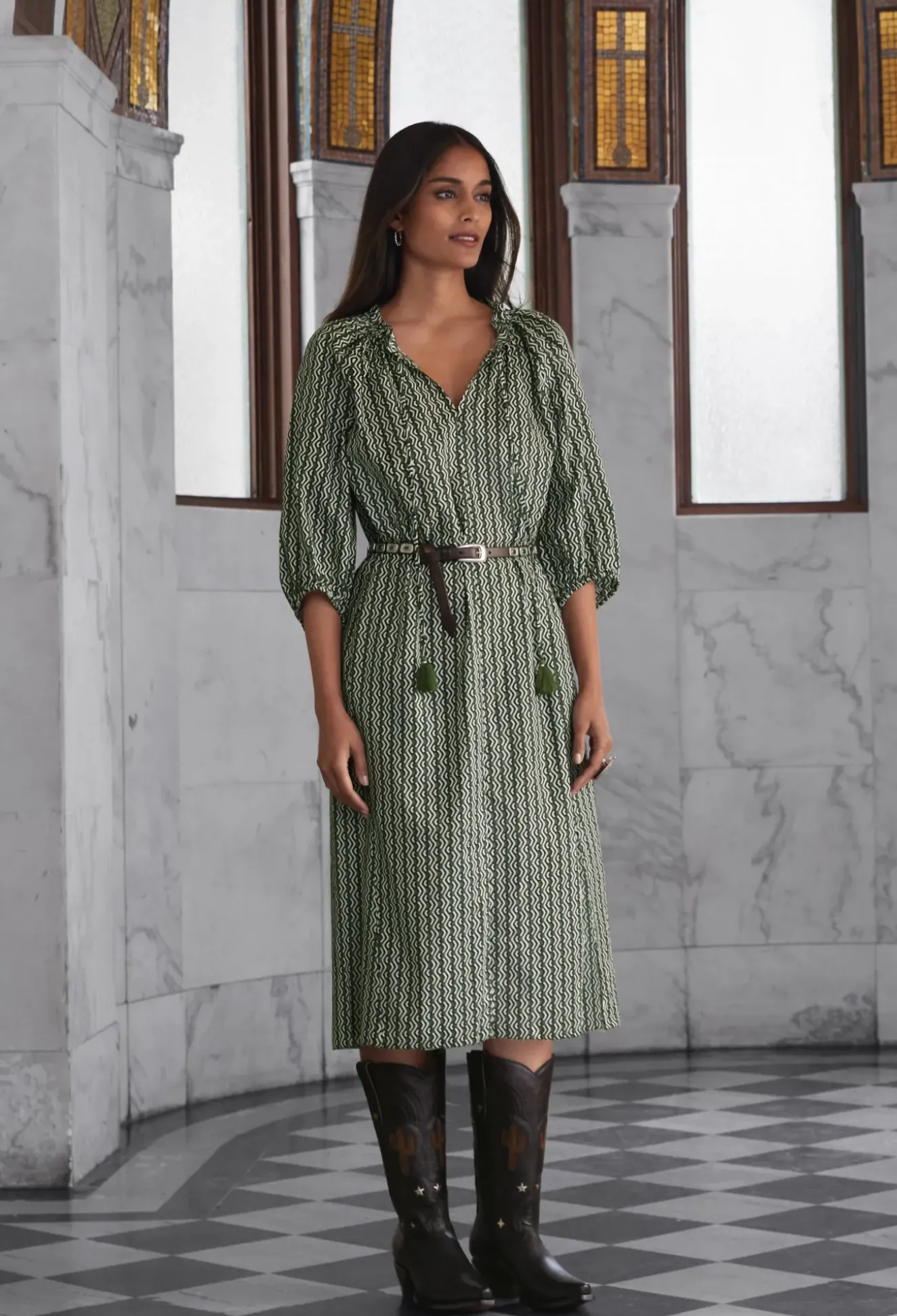 Split Ruffle Neck Midi