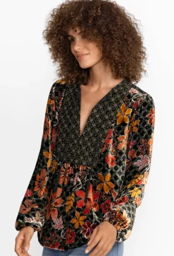 Velvet Curved Hem Blouse