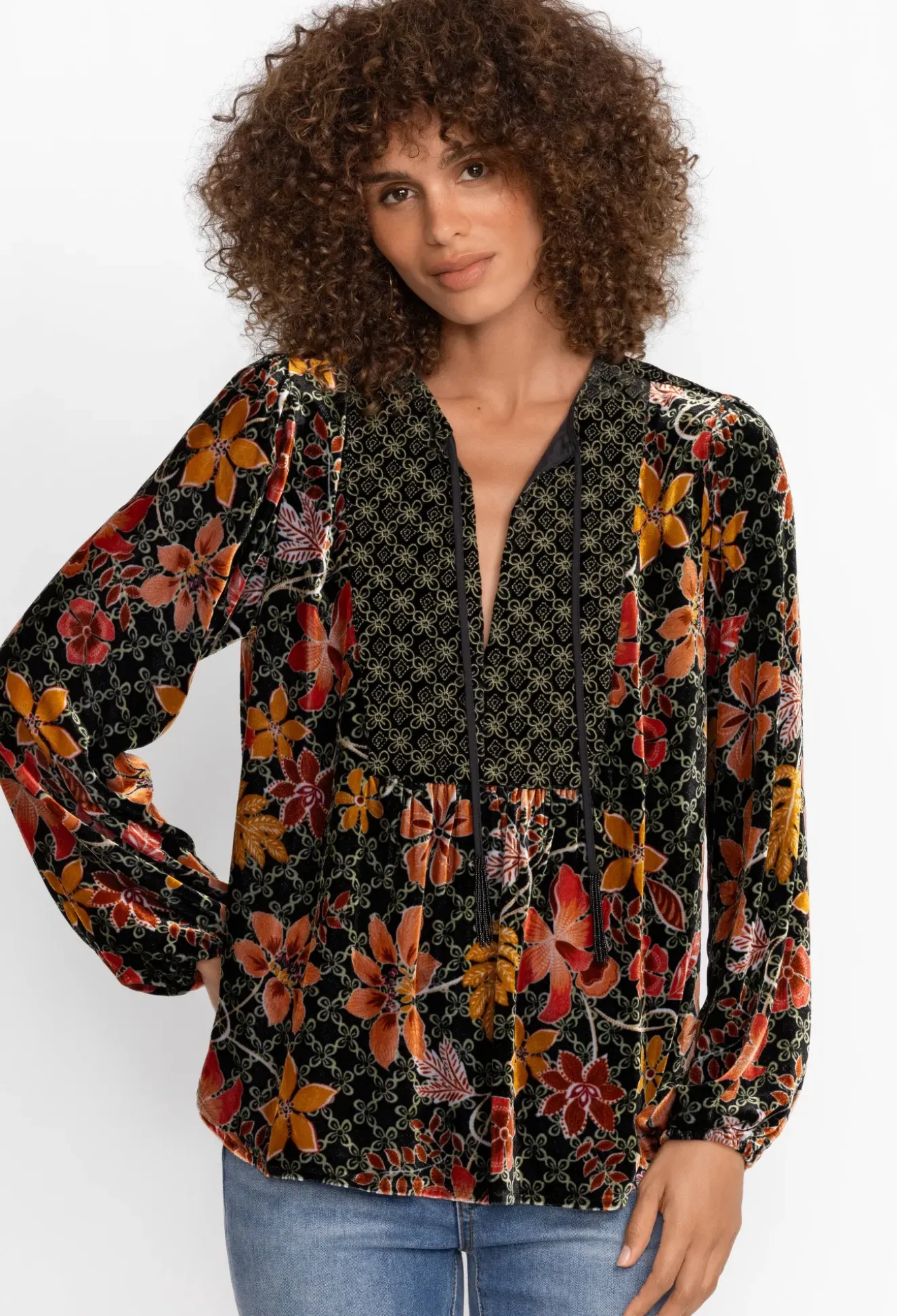 Velvet Curved Hem Blouse