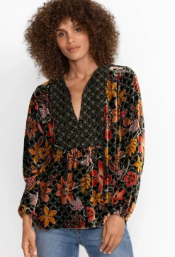 Velvet Curved Hem Blouse
