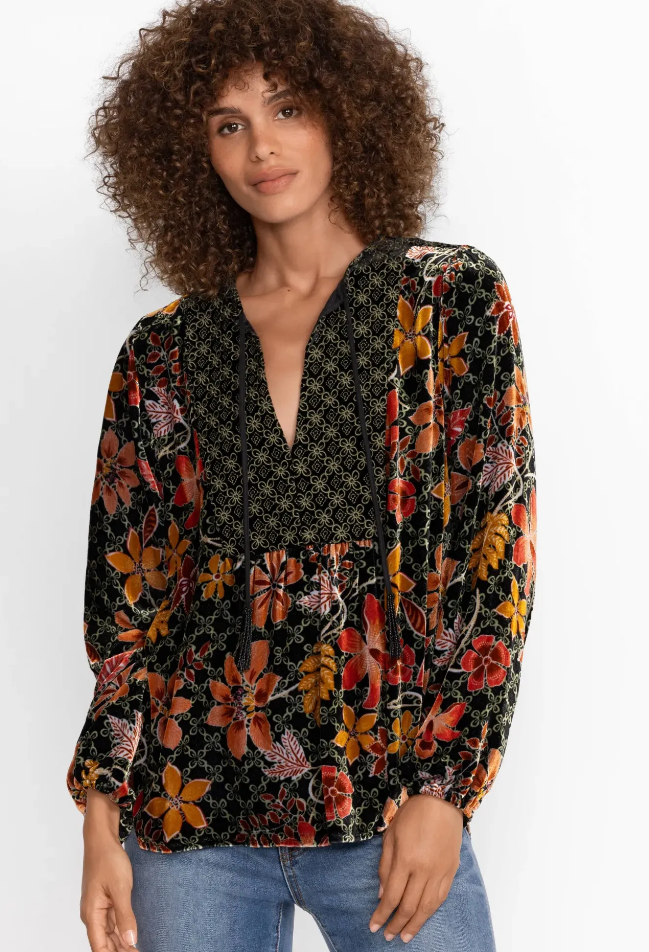 Velvet Curved Hem Blouse