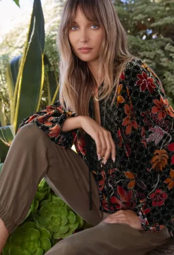 Velvet Curved Hem Blouse